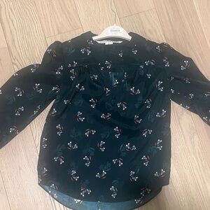 Veronica Beard Dark Green Floral Blouse